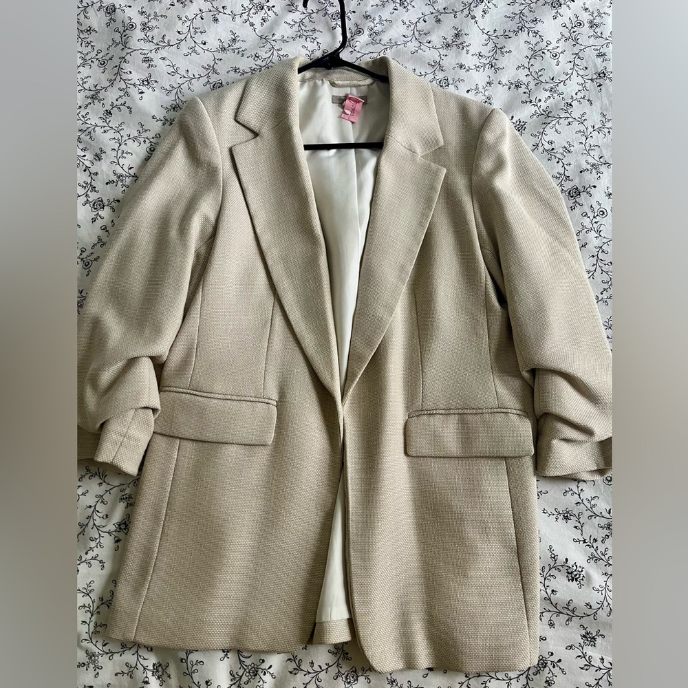 H&M Cream Textured Blazer Jacket
